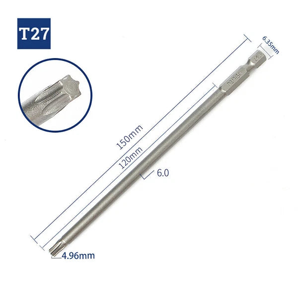 65-200mm Extra Long Torx Hollow/Solid Magnetic Drill Bit 1/4" Hex Shank Security