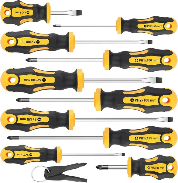 Amartisan 10-Piece Magnetic Screwdrivers Set, 5 Phillips & Slotted, Yellow