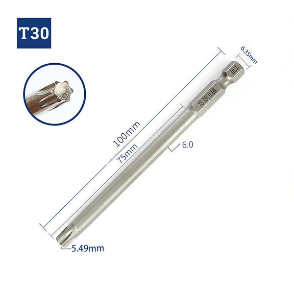 65-200mm Extra Long Torx Hollow/Solid Magnetic Drill Bit 1/4" Hex Shank Security