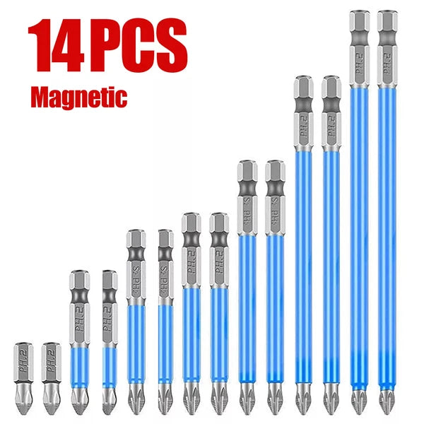 14Pcs Magnetic screwdriver bit Bits set PH2 Anti-slip Hex Shank Screw Cross Head