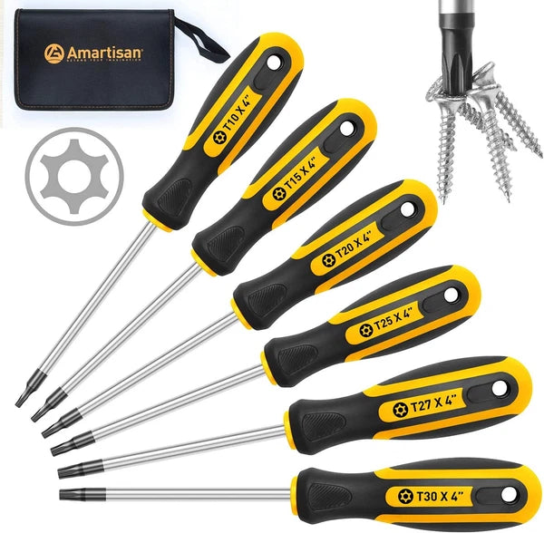 6-Piece Magnetic Torx Screwdrivers Set T10 - T30 Security Tamper Proof