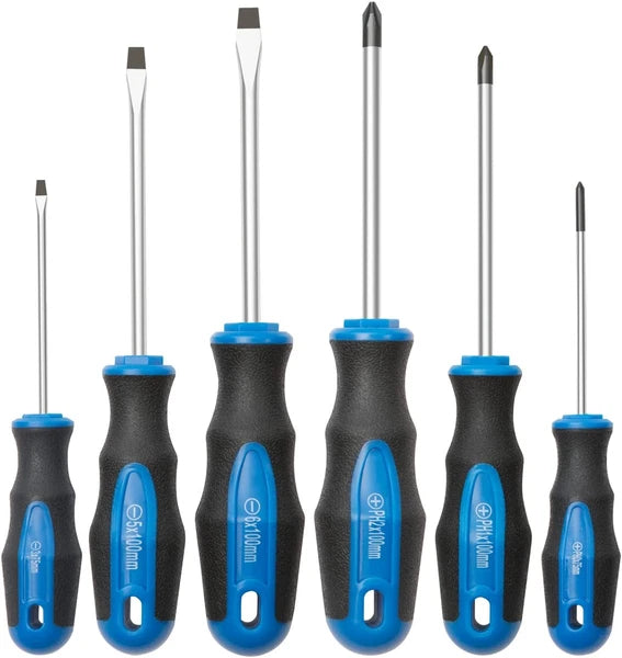 6PCS Magnetic Tip Screwdriver Set, Phillips & Flat Head, Cushion Grip