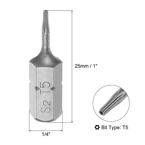 10pcs Torx Bits 1/4" Magnetic Screwdriver T5 Screw Driver Bit S2 Alloy Steel