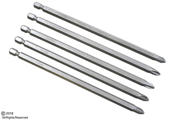 (5) 6" long Philips Screwdriver bits Size #2  CrV 6150 Steel