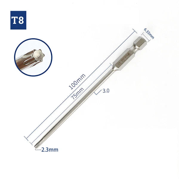 65-200mm Extra Long Torx Hollow/Solid Magnetic Drill Bit 1/4" Hex Shank Security