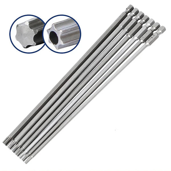 65-200mm Extra Long Torx Hollow/Solid Magnetic Drill Bit 1/4" Hex Shank Security