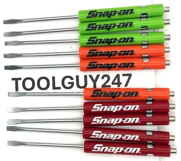 (10) Ten SNAP ON Pocket Screwdriver Flat Tip Screwdrivers, Magnet End, Mixed NEW