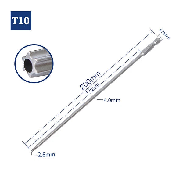 65-200mm Extra Long Torx Hollow/Solid Magnetic Drill Bit 1/4" Hex Shank Security