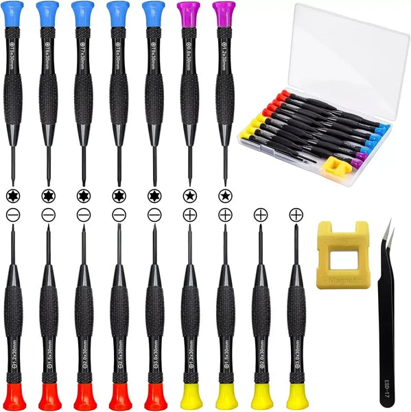 18 Pc Mini Precision Screwdriver Set With Case Magnetic Tweezers for Electronics