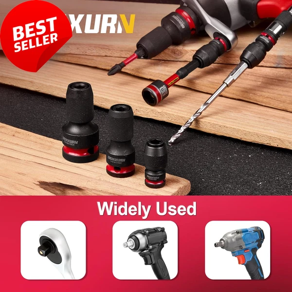 3PCS Impact Screwdriver Bit Holders,1/2",3/8",1/4"Square Drive 1/4"Hex Adapter