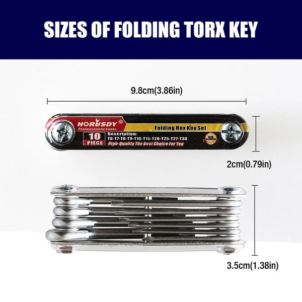 10 PC Folding Locking Torx Hex Key Allen Wrench Driver Set Tamper Resistant