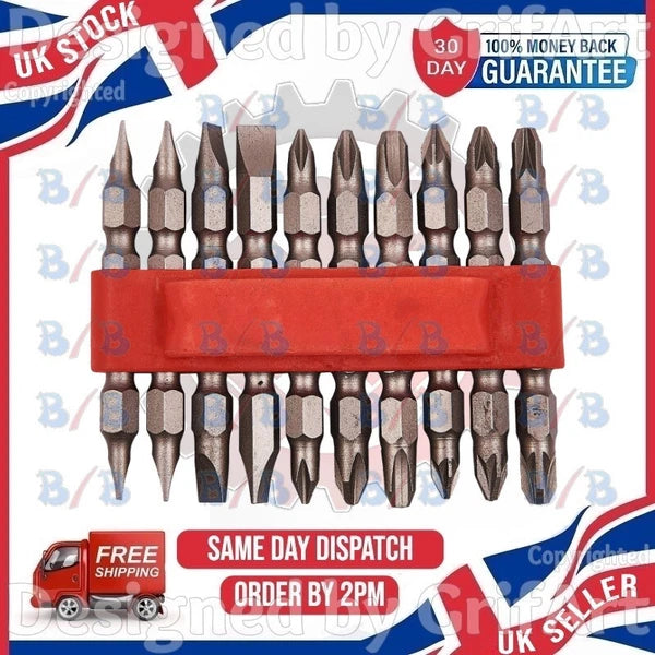 10PC DOUBLE ENDED LONG POWER BIT SCREWDRIVER DRILL SET POZI SLOTTED PHILIPS