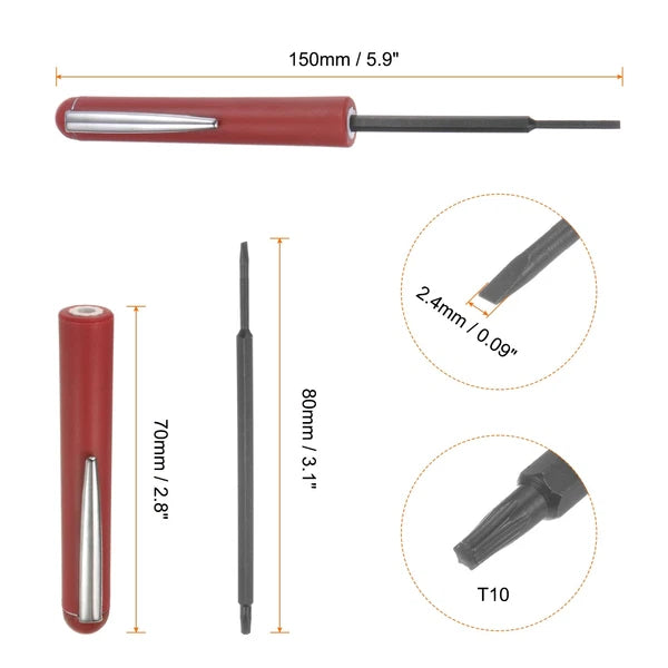 5pcs Non-Magnetic Pocket Screwdriver 2.4mm Slotted T10 Torx with Clip