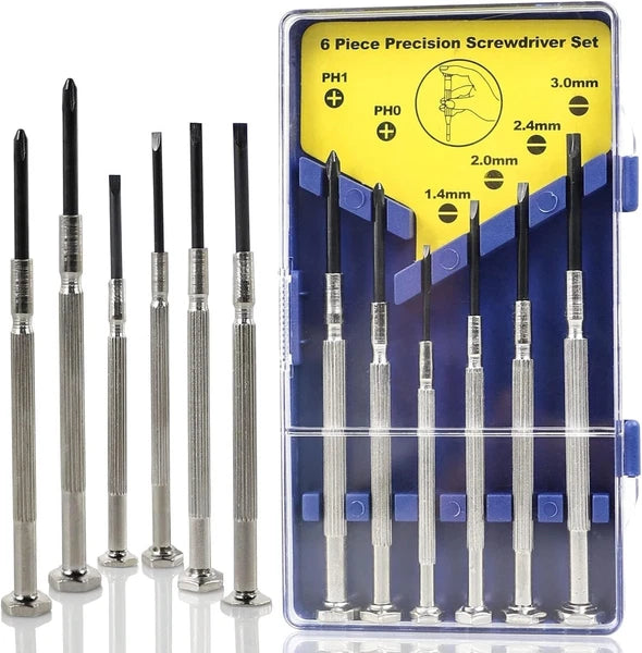 6 PCS Precision Mini Screwdriver Set - Flat/Philips Head, 6 Sizes for Eyeglass,