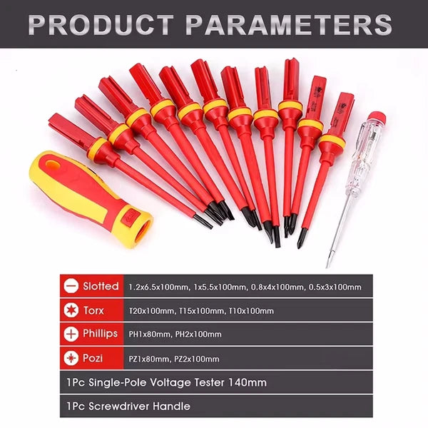 Electrician Repair Tools Kit 13pcs 1000V Changeable Insulated w/ magnet