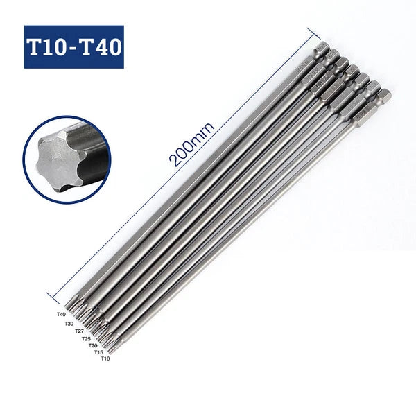 65-200mm Extra Long Torx Hollow/Solid Magnetic Drill Bit 1/4" Hex Shank Security