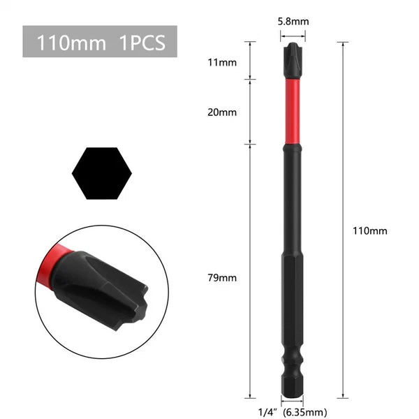 5PCS FPH2 Impact Screwdriver Bit Set-S2 Steel 65mm & 110mm Slotted Heads - 2025
